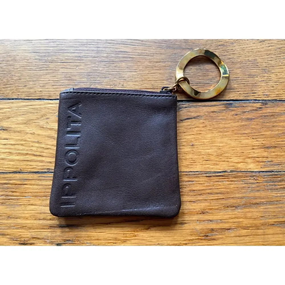IPPOLITA Brown Leather Coin Purse w/Embossed Logo